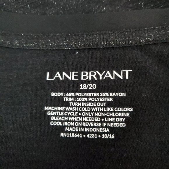 Lane Bryant Top Plus Size 18/20‎ Metallic Chiffon Hem Stretch Long Sleeve Black - Picture 5 of 5